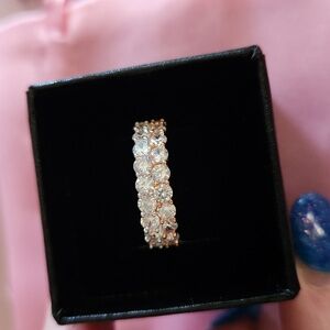 Brand New Rose Gold Over Sterling Double Row CZ Eternity Band Size 6.5